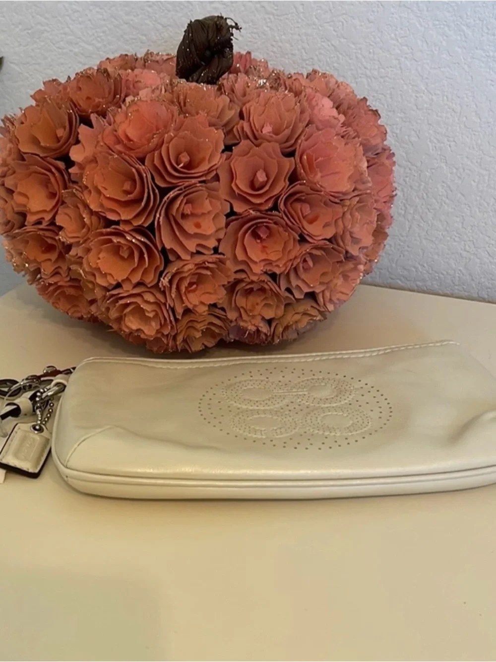 NWT Coach Cream Leather Wristlet Clutch with Perforated Circle Detail